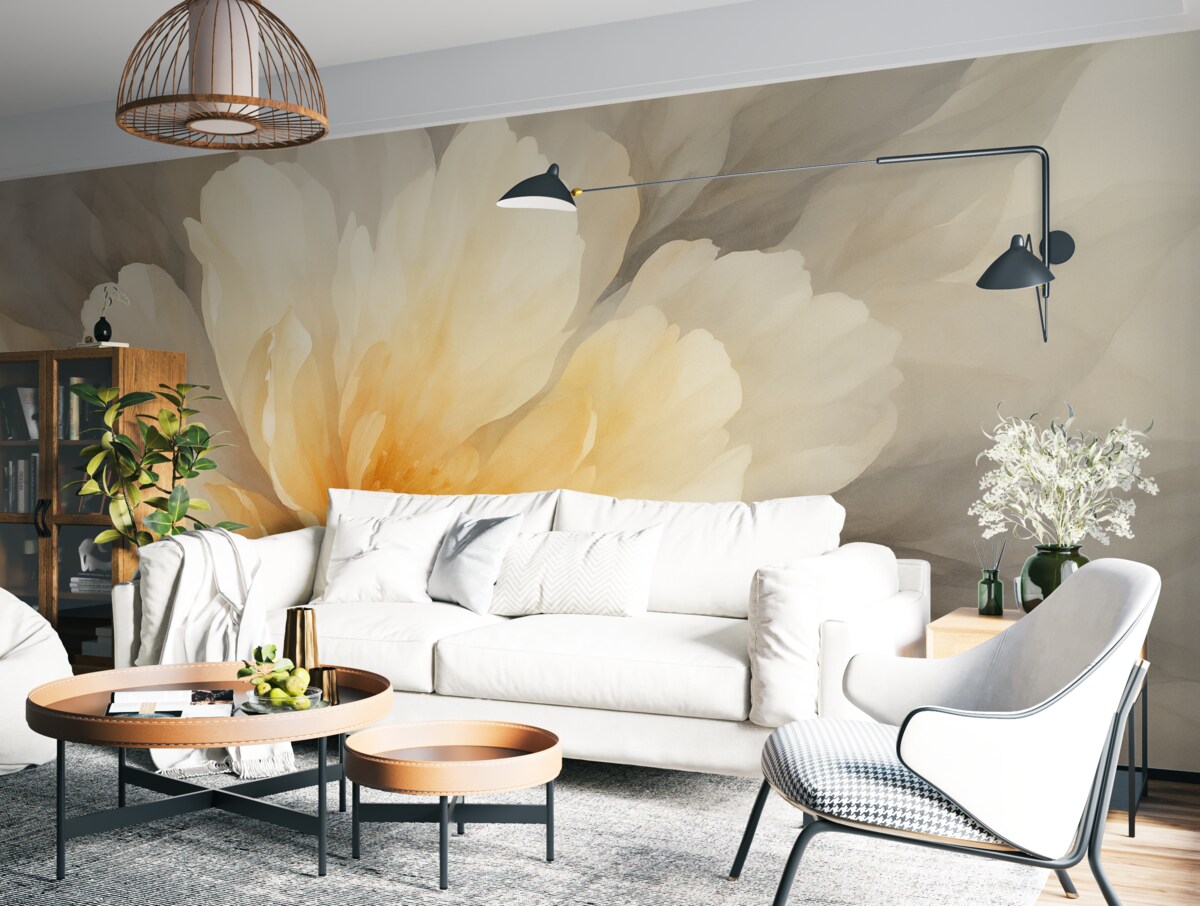 Fototapeta Akwarelowa eksplozja roślinności w ciepłych pastelowych tonach.