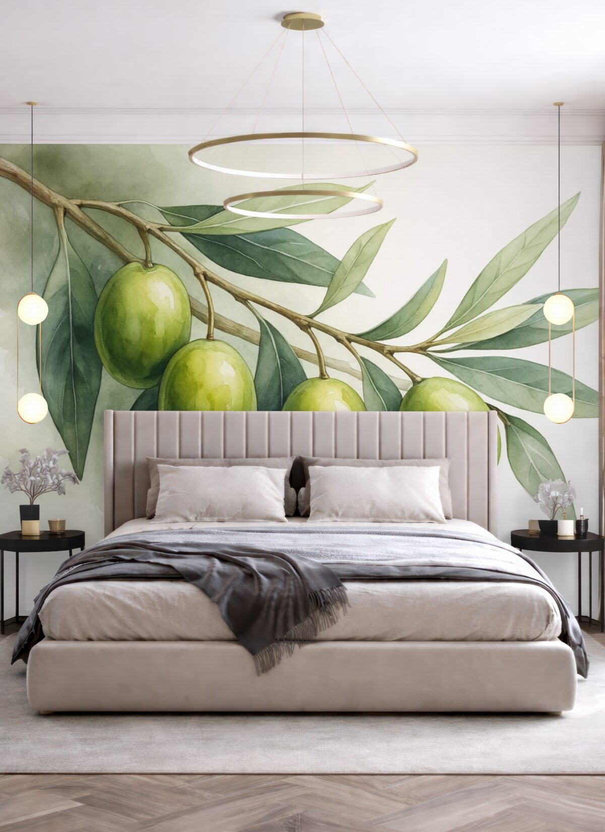 Fototapeta Gałązka z zielonymi oliwkami to wilgotna akwarela.