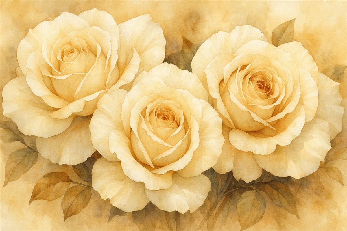 Fototapeta Róże malowane akwarelą, w odcieniu beżu i pomarańczu.