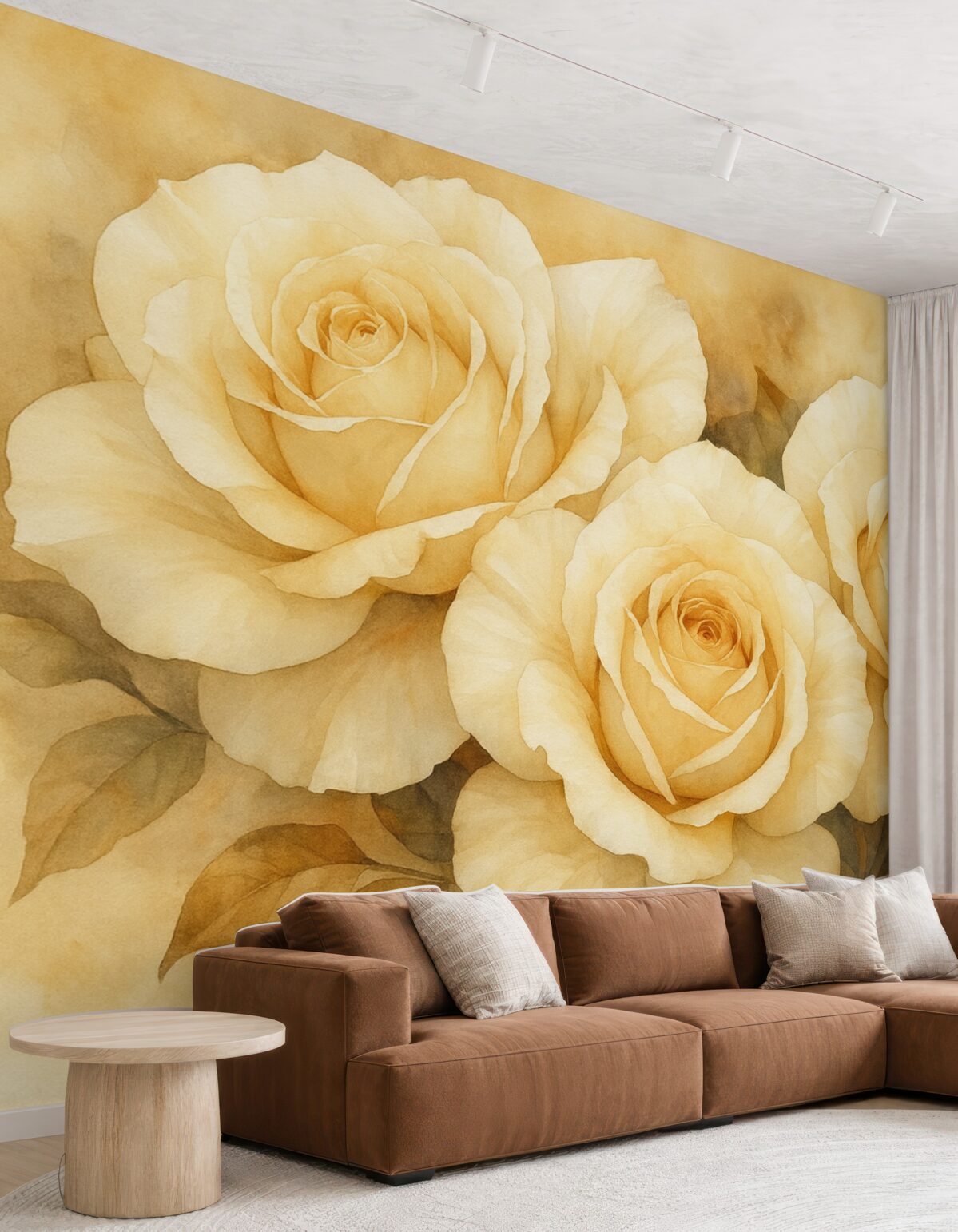 Fototapeta Róże malowane akwarelą, w odcieniu beżu i pomarańczu.