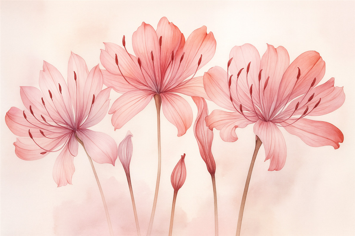 Fototapeta Akwarela z różowymi kwiatami lilii.