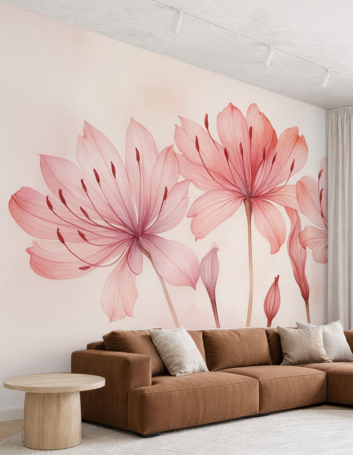 Fototapeta Akwarela z różowymi kwiatami lilii.