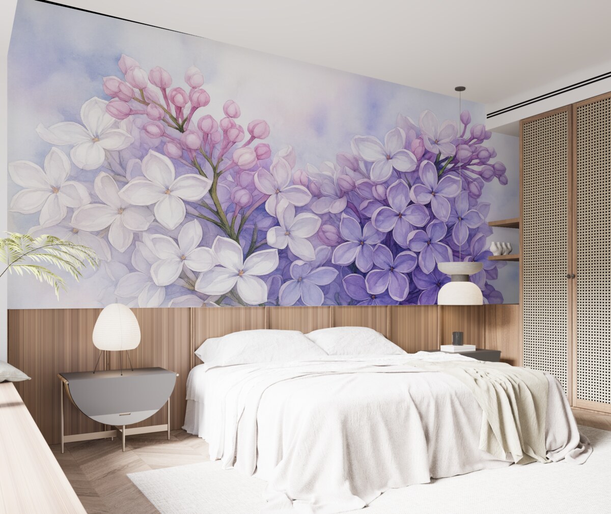 Fototapeta Gałązka z kwiatami bzu wilgotna akwarela, fioletowy kolor.