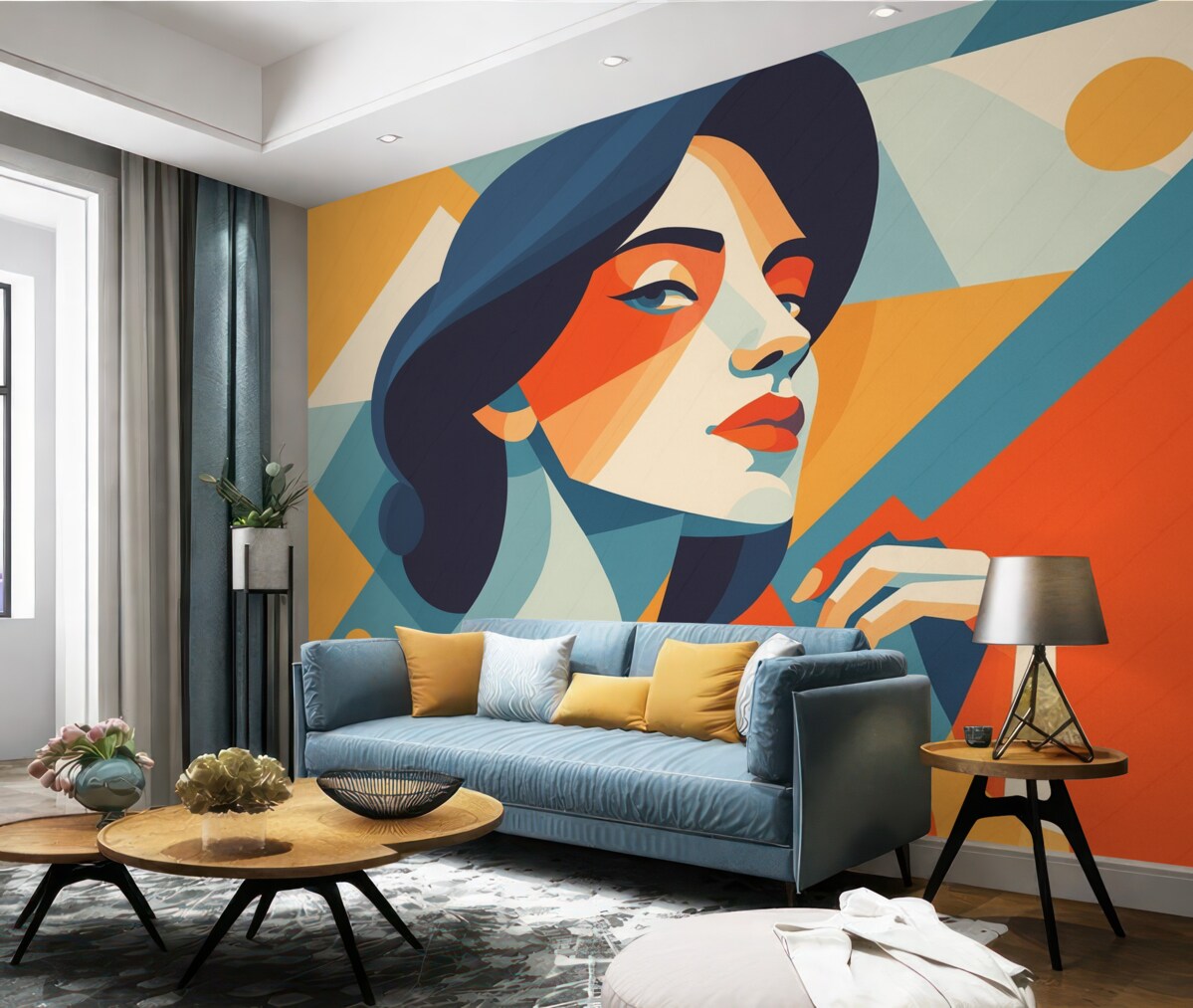 Fototapeta Dziewczyna z geometrycznymi elementami.