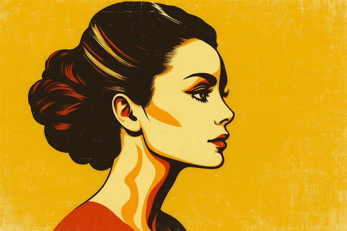 Fototapeta Retro dziewczyna na złotym tle.