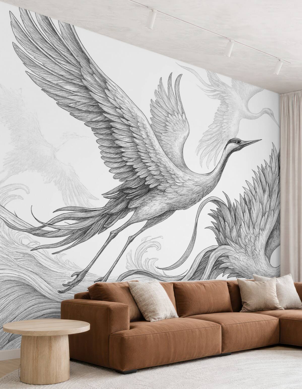 Fototapeta Ptaki w locie, minimalizm, sztuka linii, przyroda, odcień szarości.