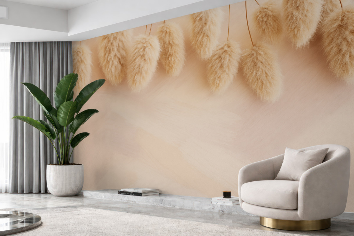 Fototapeta Subtelne chmury lagurus na tle delikatnych różowych smug.