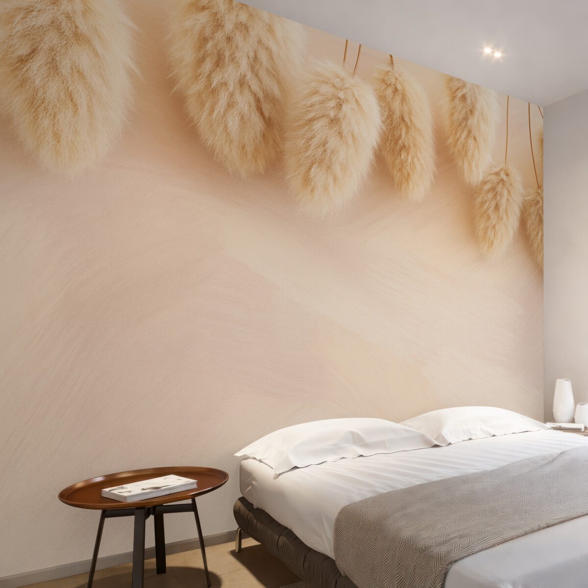 Fototapeta Subtelne chmury lagurus na tle delikatnych różowych smug.