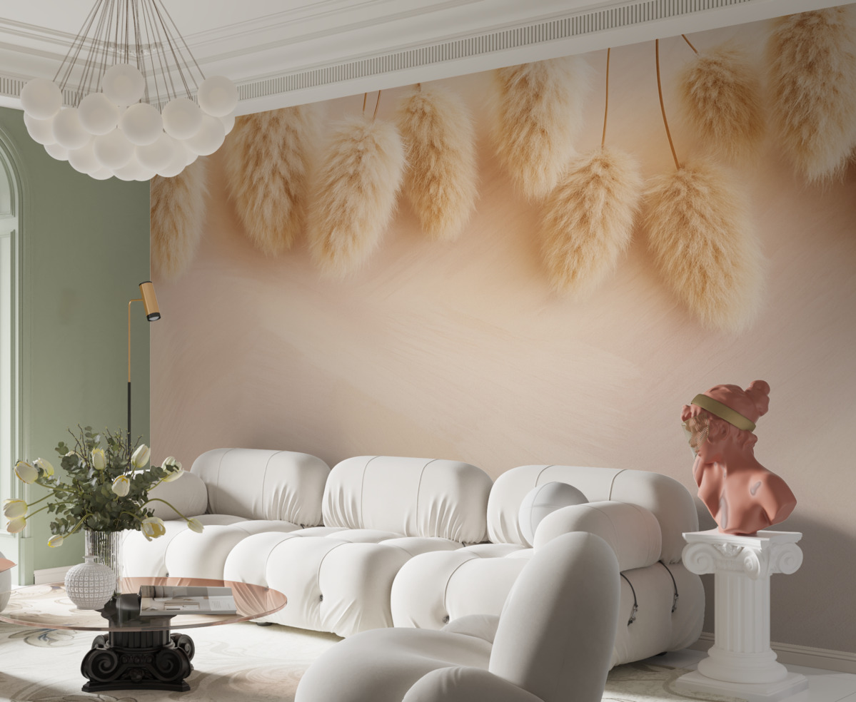 Fototapeta Subtelne chmury lagurus na tle delikatnych różowych smug.