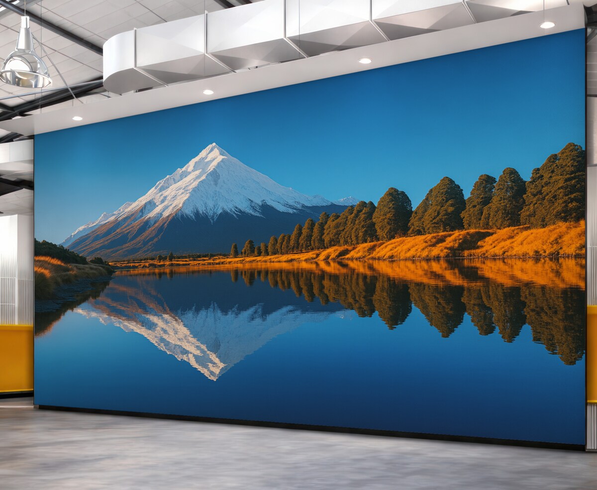 Fototapeta Krajobraz górski z drzewami i potokiem.