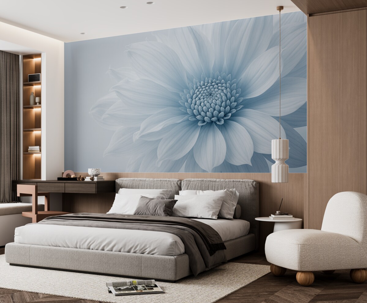 Fototapeta Subtelny niebieski kwiat na jasnym tle.