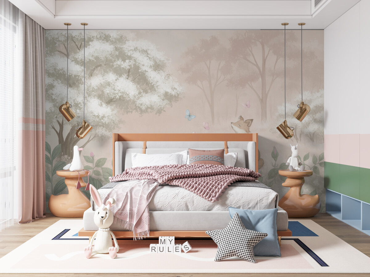 Fototapeta Baśniowy las z kogucikiem.