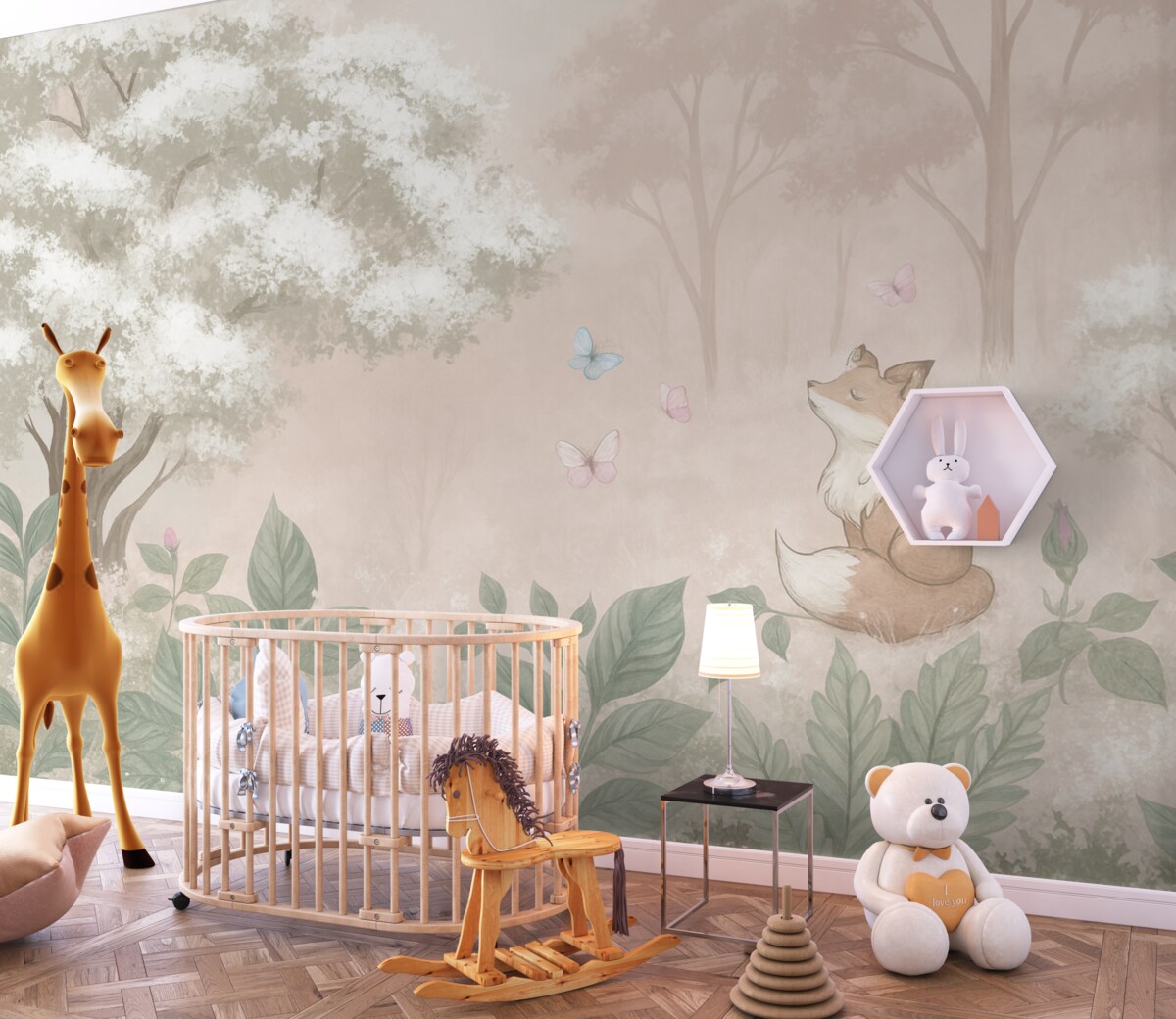 Fototapeta Baśniowy las z kogucikiem.