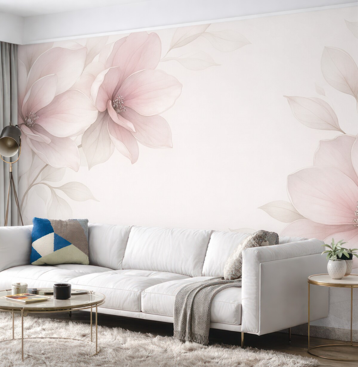 Fototapeta Różowe, półprzezroczyste, spore kwiaty u góry.