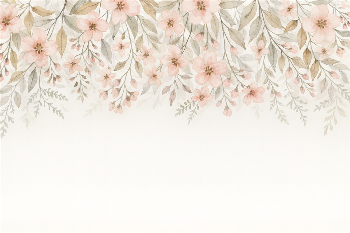 Fototapeta kwiaty oraz liście na jasnobeżowym tle