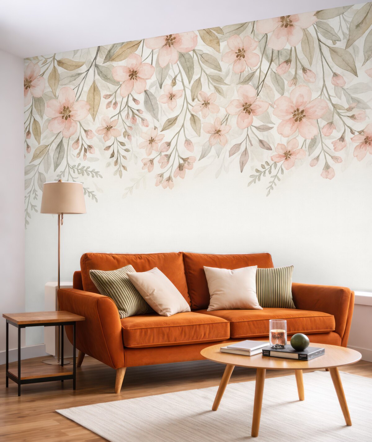 Fototapeta kwiaty oraz liście na jasnobeżowym tle