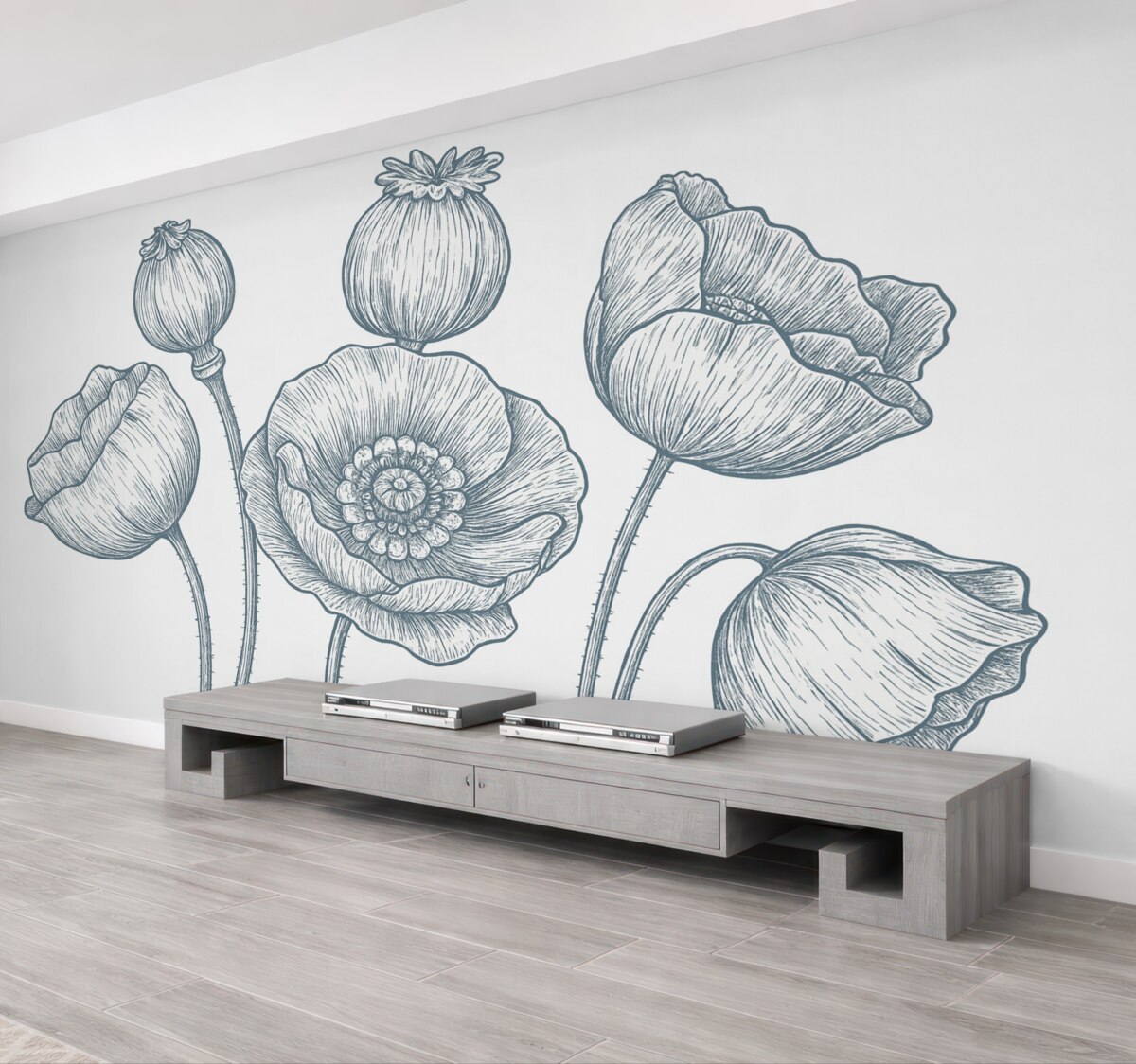 Fototapeta Kwiat maku w odcieniu niebieskim, pasy, mak.