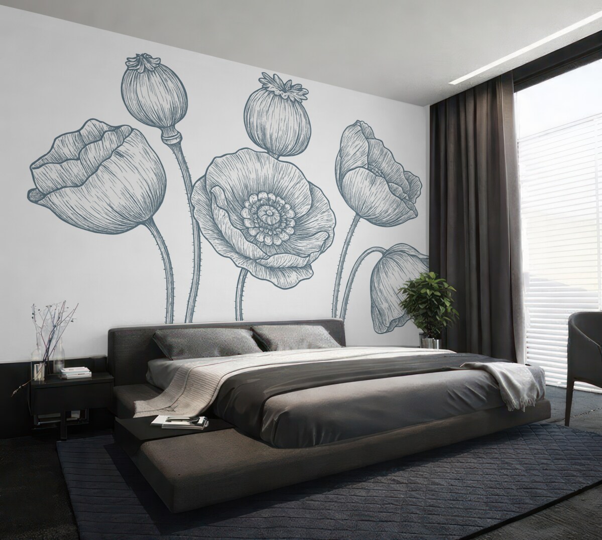 Fototapeta Kwiat maku w odcieniu niebieskim, pasy, mak.