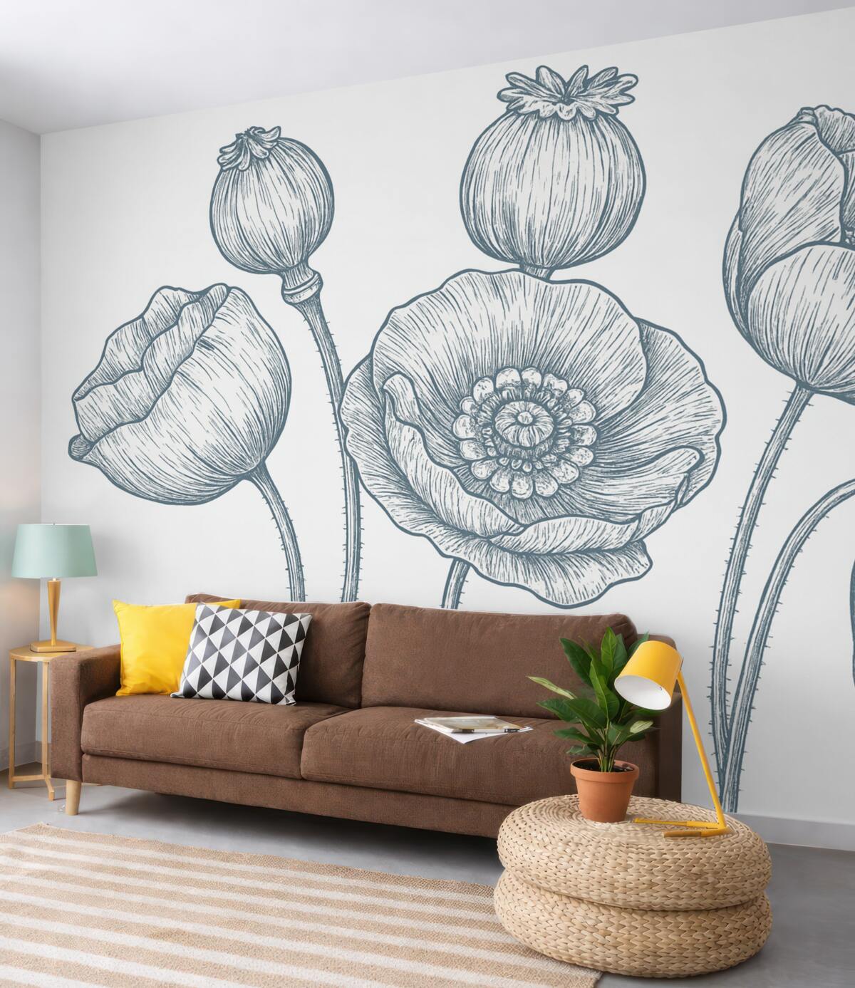 Fototapeta Kwiat maku w odcieniu niebieskim, pasy, mak.