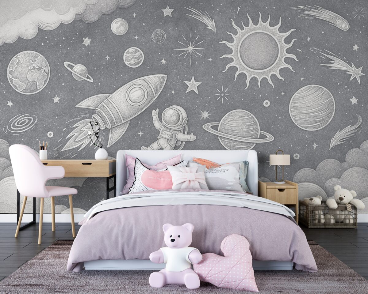 Fototapeta Planetarny świat i szarość astronauty.