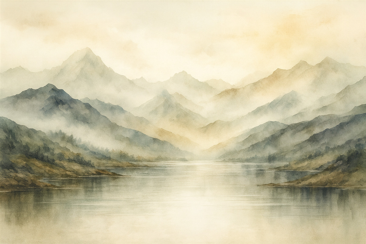 Fototapeta Górski pejzaż namalowany akwarelą.