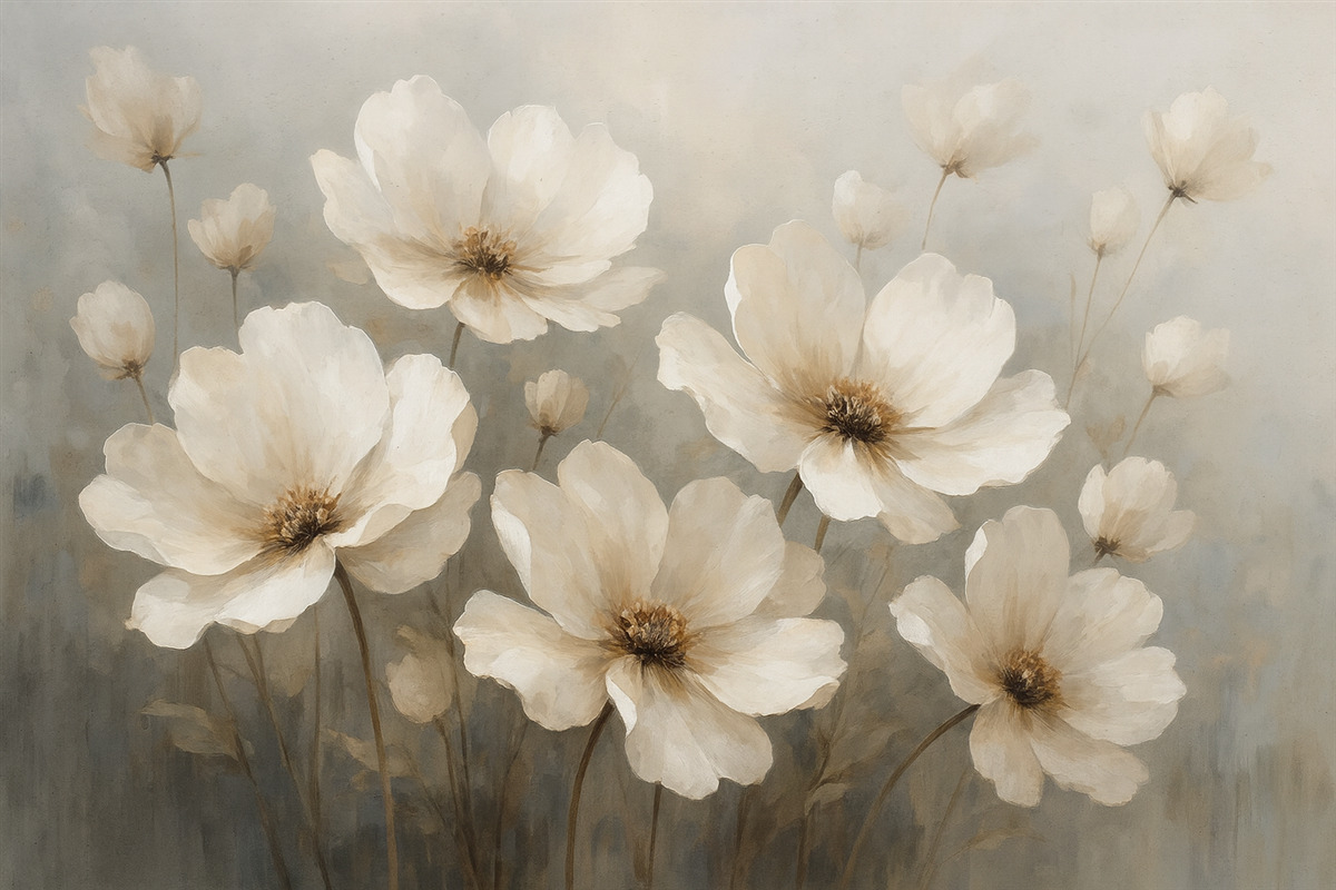 Fototapeta Kwiaty namalowane olejem na betonowej powierzchni.