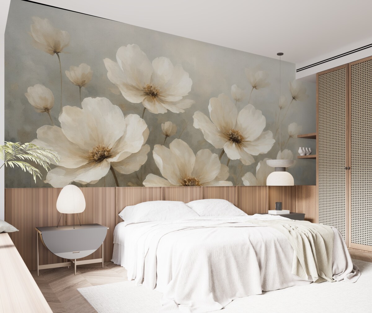 Fototapeta Kwiaty namalowane olejem na betonowej powierzchni.