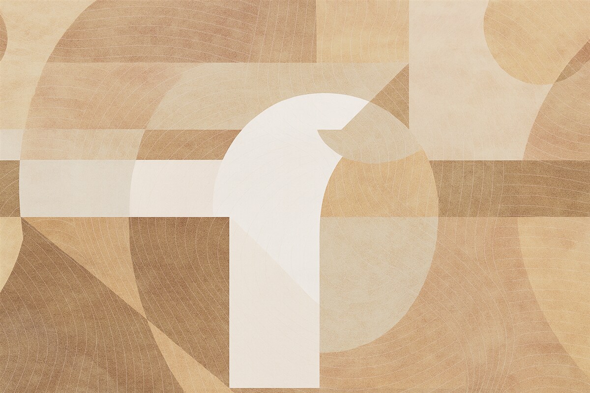 Fototapeta Współczesna geometria z abstrakcyjnymi formami, teksturowane detale w odcieniach piasku i czekolady.