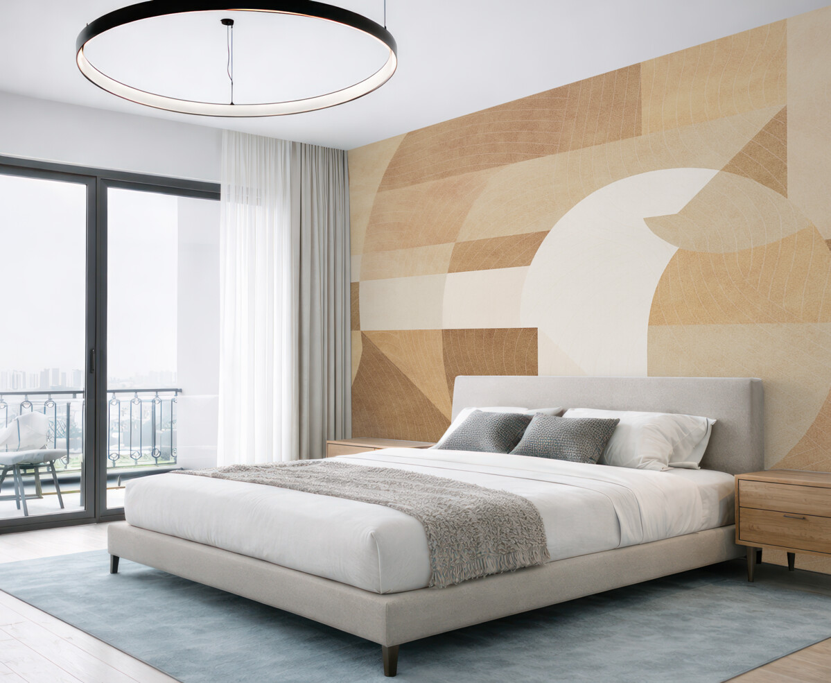 Fototapeta Współczesna geometria z abstrakcyjnymi formami, teksturowane detale w odcieniach piasku i czekolady.