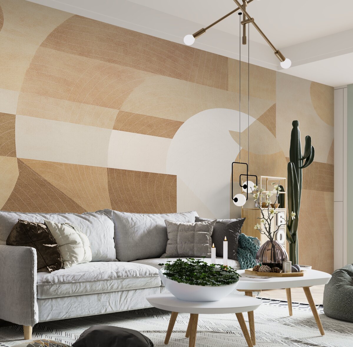 Fototapeta Współczesna geometria z abstrakcyjnymi formami, teksturowane detale w odcieniach piasku i czekolady.