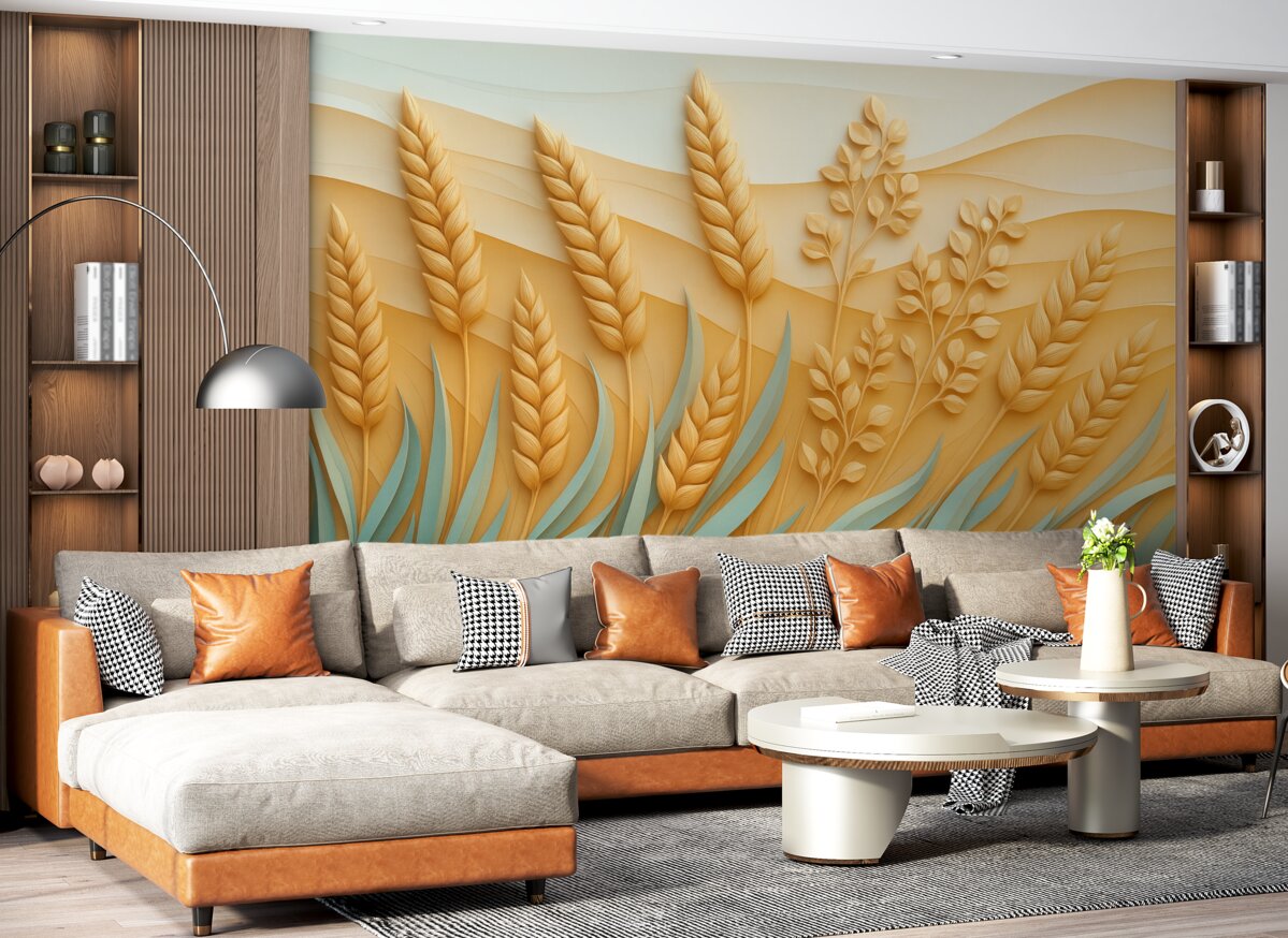 Fototapeta Wzrost pszenicy w wyciskanym stylu w subtelnych barwach.