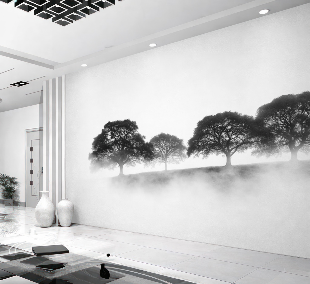 Fototapeta Drzewa na pagórku, prostota, przyroda, monochromatyczny.