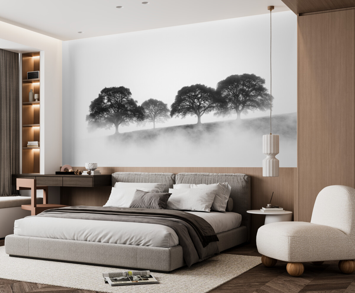 Fototapeta Drzewa na pagórku, prostota, przyroda, monochromatyczny.