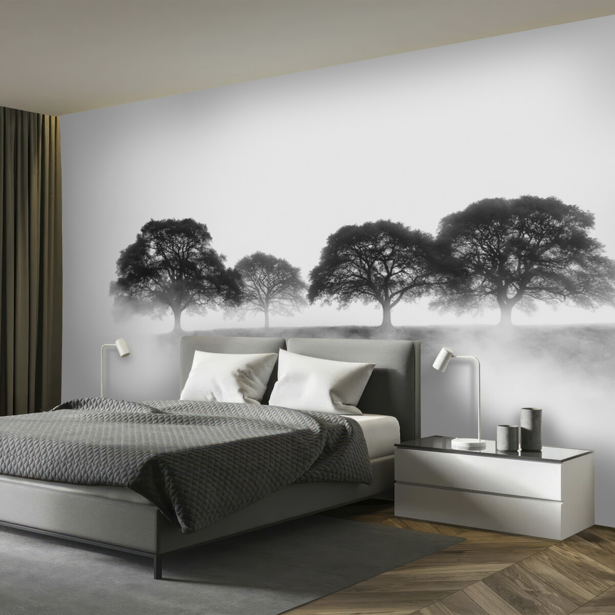 Fototapeta Drzewa na pagórku, prostota, przyroda, monochromatyczny.