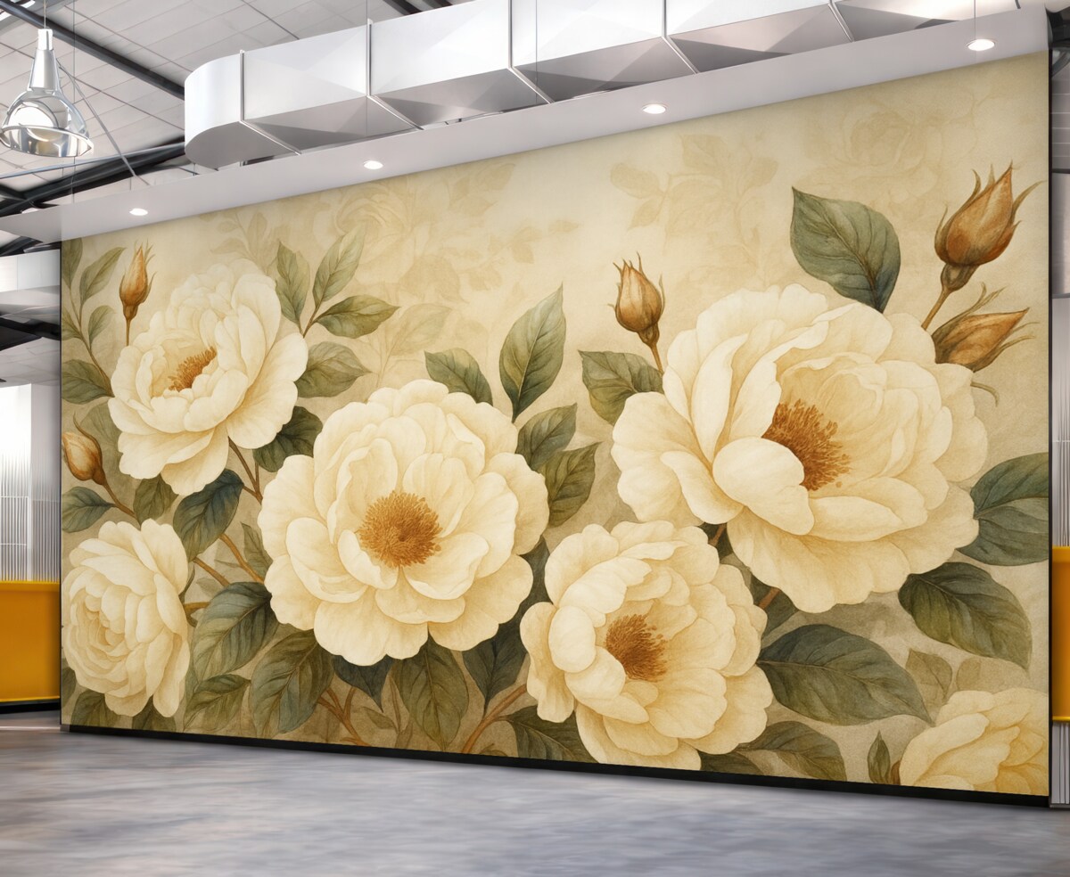 Fototapeta Białe róże w akwareli w stylu retro.