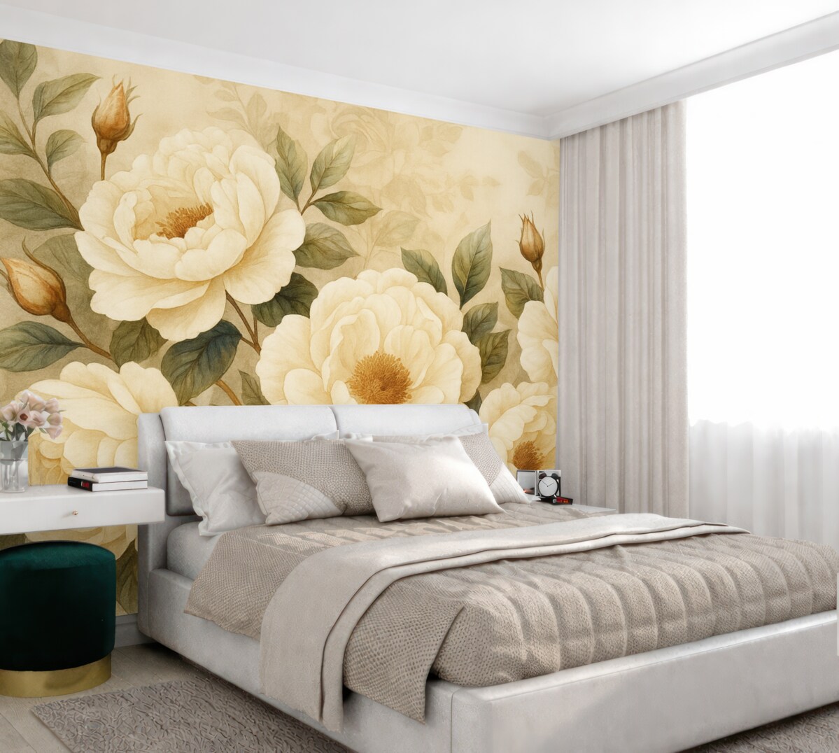 Fototapeta Białe róże w akwareli w stylu retro.