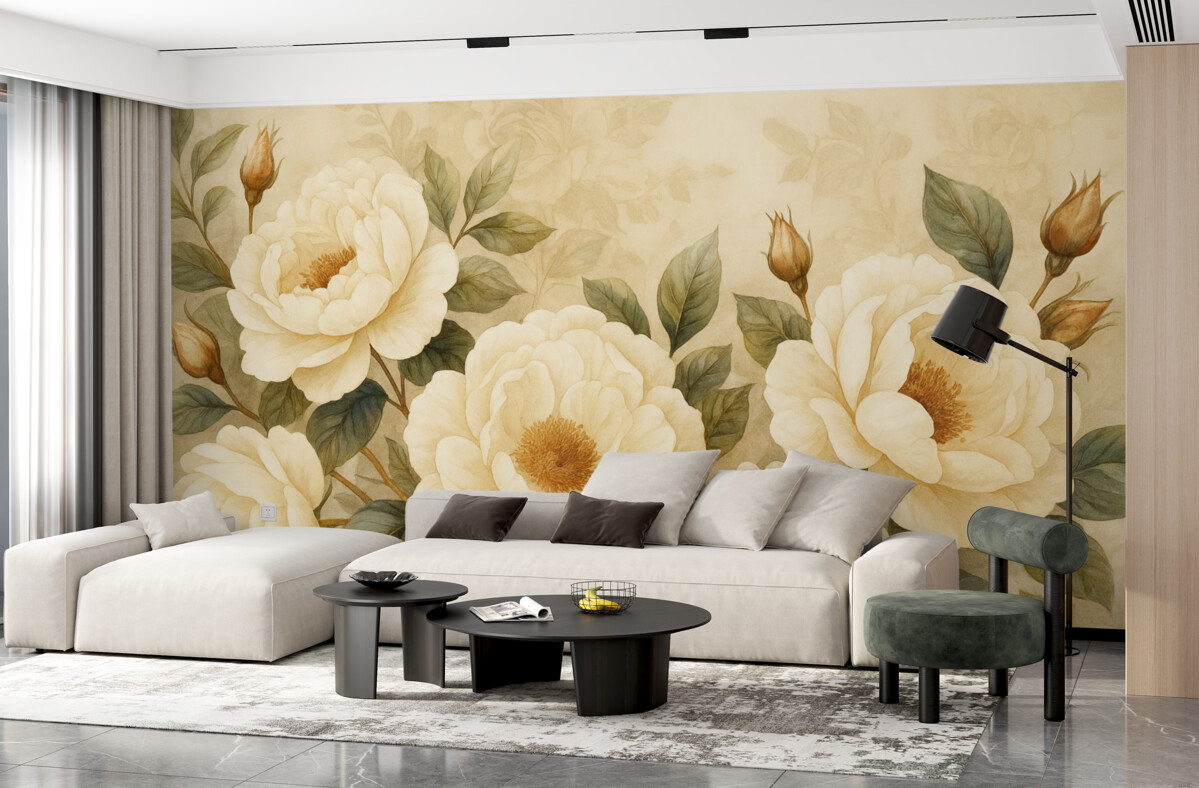 Fototapeta Białe róże w akwareli w stylu retro.