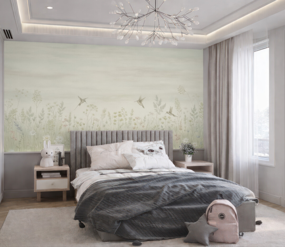 Fototapeta Kwiaty w retro stylu oraz niebo w gradientowych pastelowych barwach.