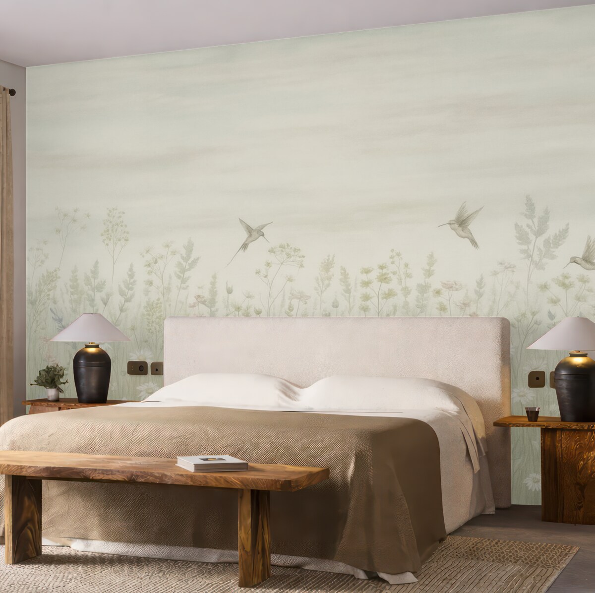 Fototapeta Kwiaty w retro stylu oraz niebo w gradientowych pastelowych barwach.