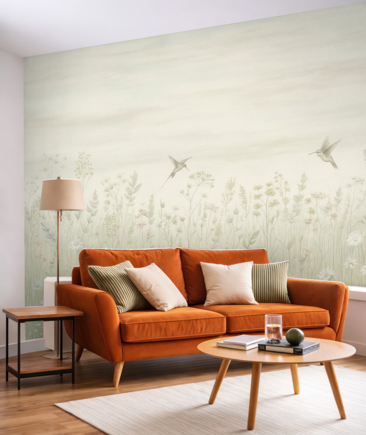 Fototapeta Kwiaty w retro stylu oraz niebo w gradientowych pastelowych barwach.