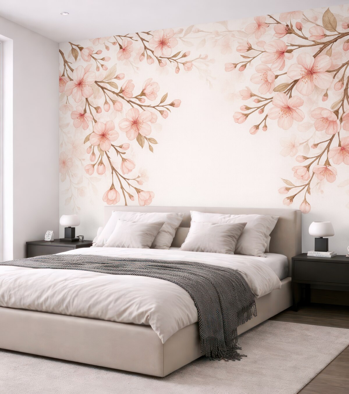 Fototapeta Różowe kwitnące konary na różowej powierzchni.