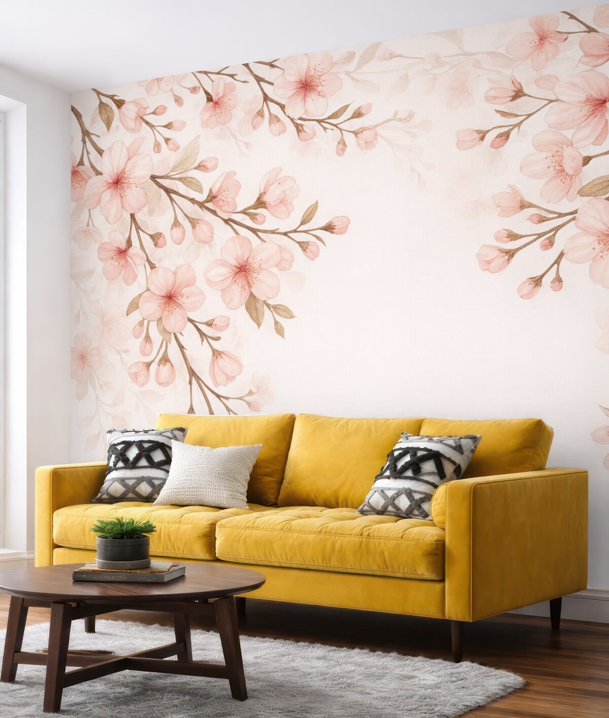 Fototapeta Różowe kwitnące konary na różowej powierzchni.