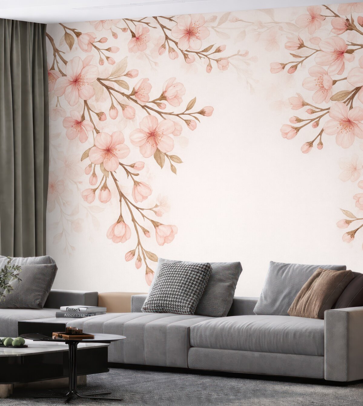 Fototapeta Różowe kwitnące konary na różowej powierzchni.