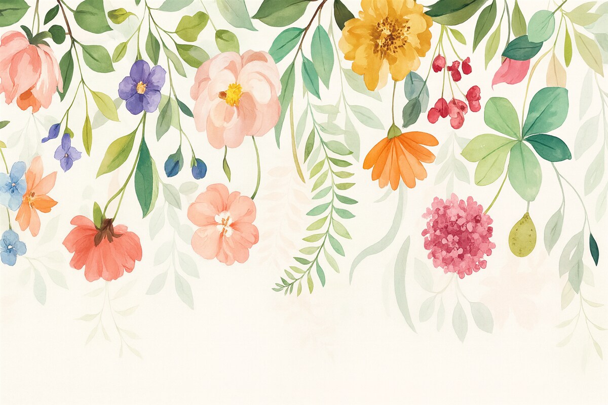 Fototapeta jasne, kolorowe rośliny i liście na szczycie