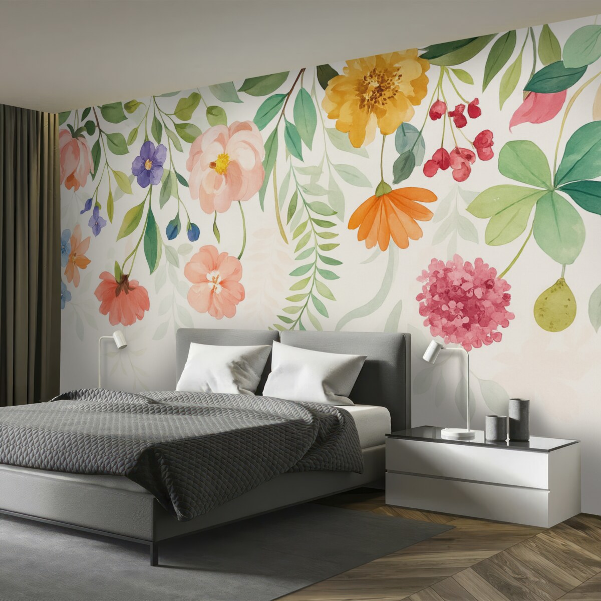 Fototapeta jasne, kolorowe rośliny i liście na szczycie