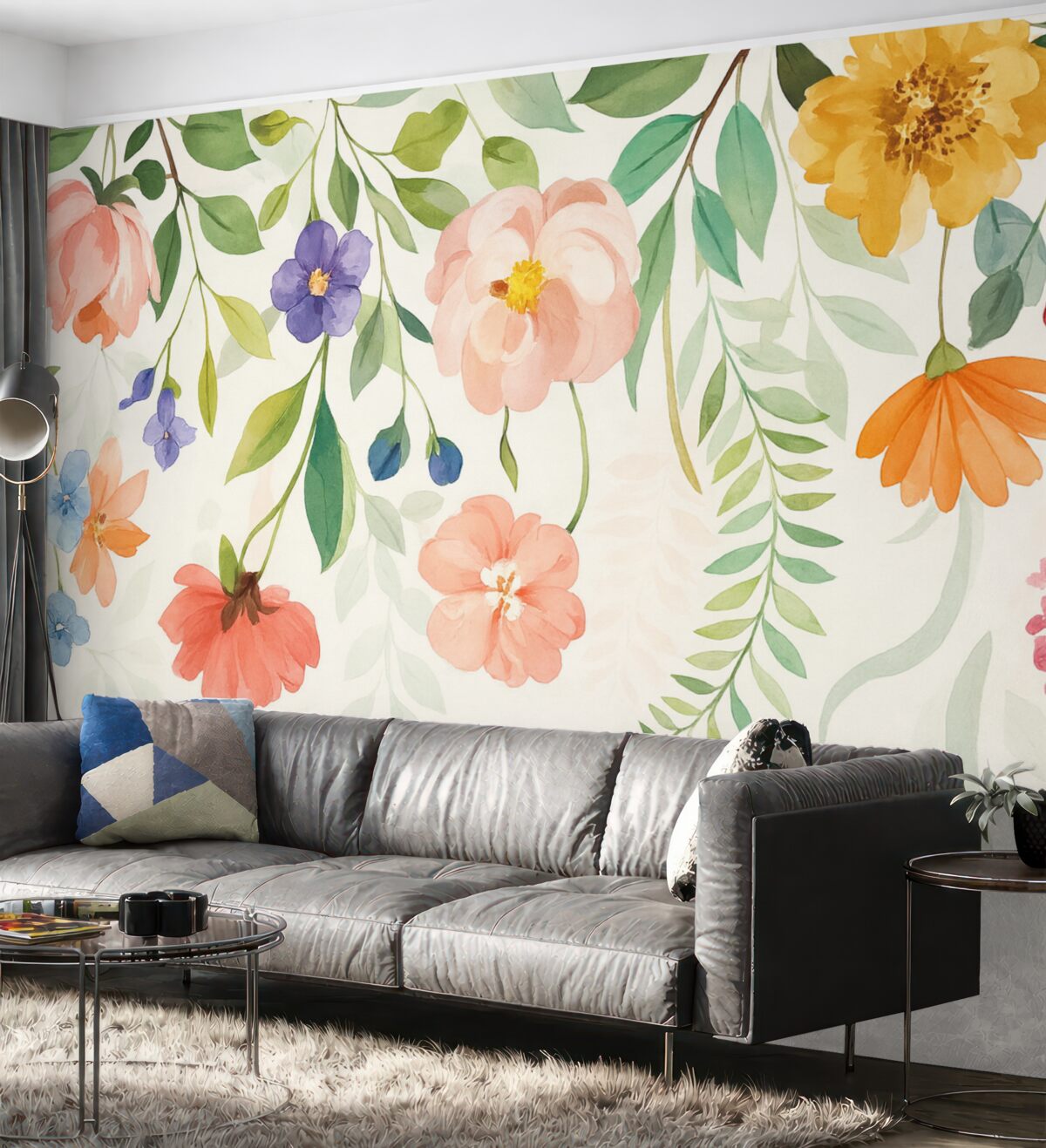 Fototapeta jasne, kolorowe rośliny i liście na szczycie