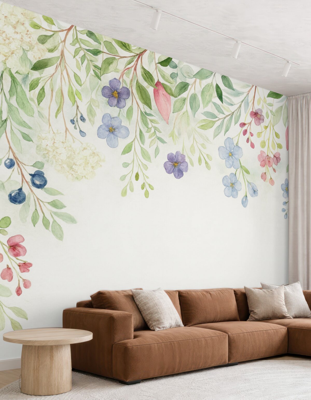 Fototapeta liście oraz łąkowe kwiaty na szczycie