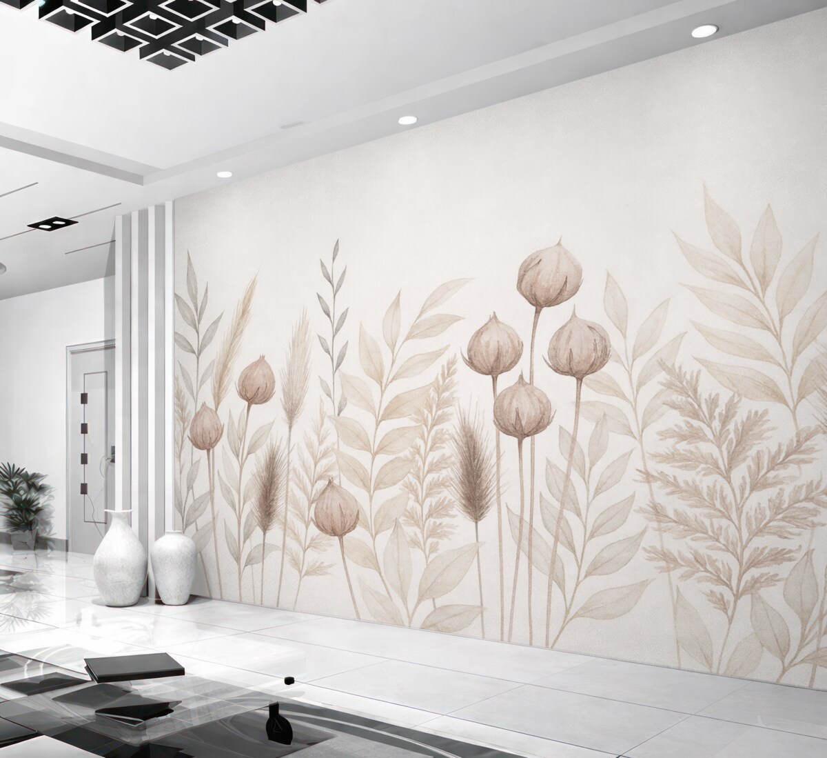 Fototapeta kłoski i naturalne rośliny w tonacjach beżowych