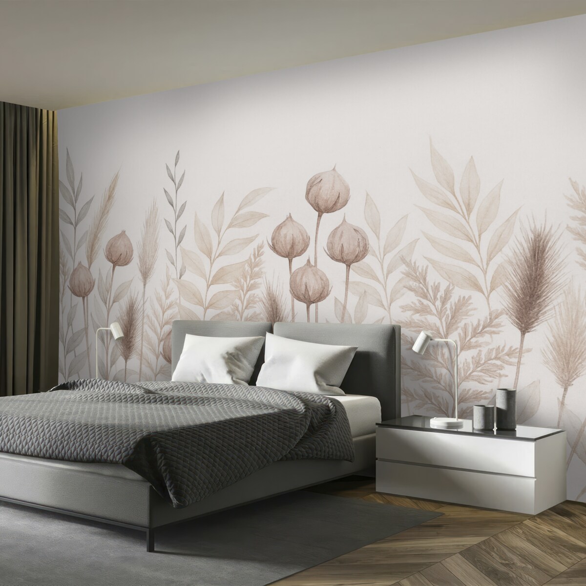 Fototapeta kłoski i naturalne rośliny w tonacjach beżowych