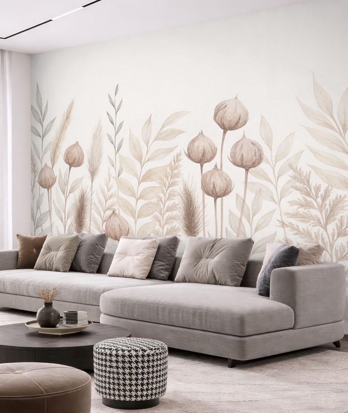 Fototapeta kłoski i naturalne rośliny w tonacjach beżowych